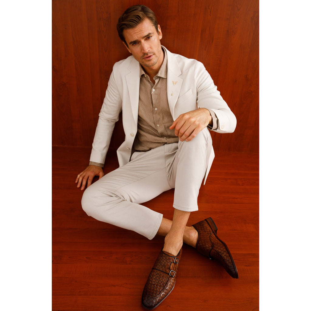 The Turan Brown Woven Double Monk Strap Dress Men Shoe