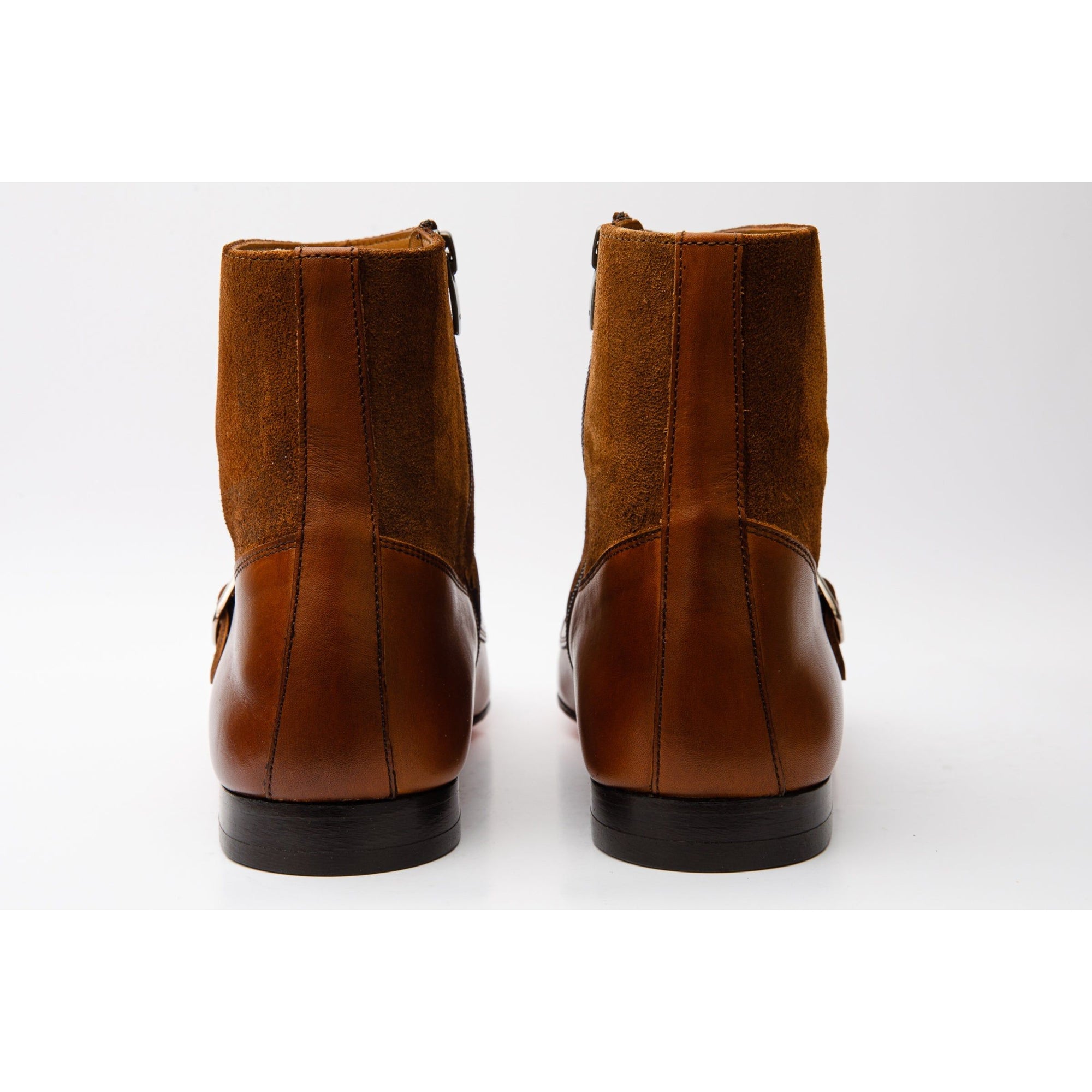 Preston Tan Leather & Suede Double Monk Strap Ankle Men Boot
