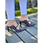 Vinci The Dosso Navy Blue Handwoven Pointy Toe Leather Women Sandal