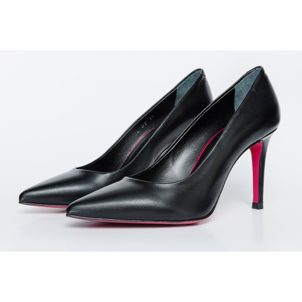 The Ege Black Leather Pump Fuchsia Sole Women Shoe