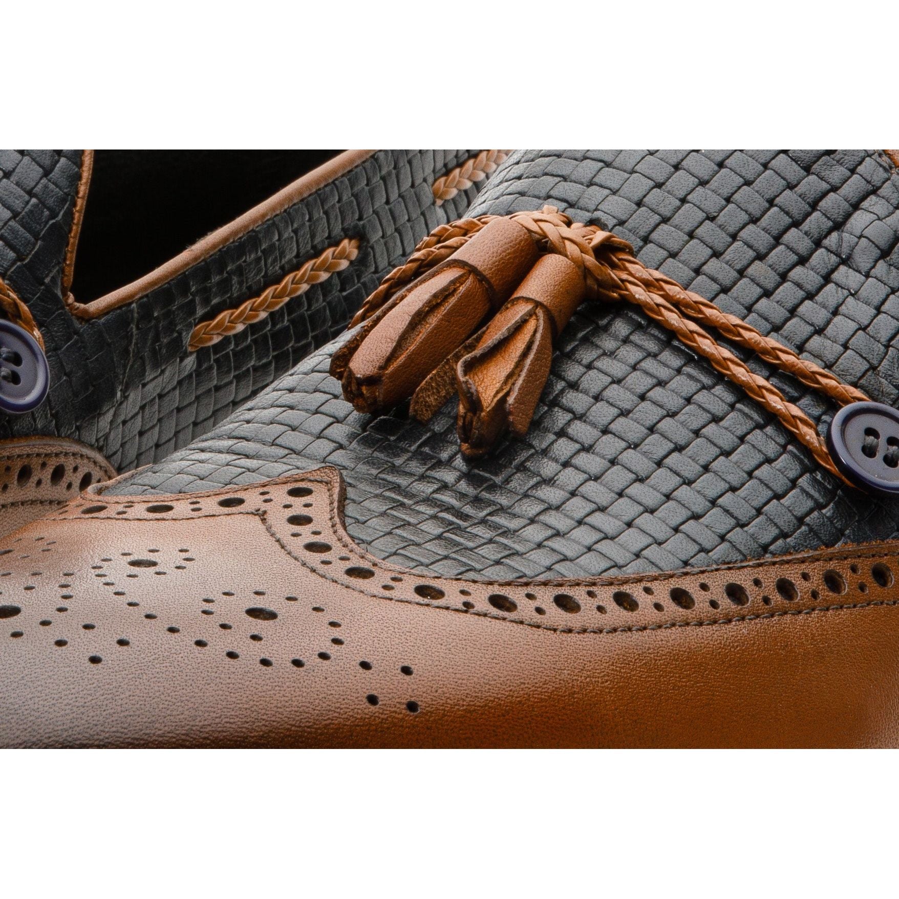 Vinci The Istanbul Tan & Navy Blue Leather Tassel Loafer Men Shoes