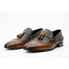 Vinci The Istanbul Tan & Navy Blue Leather Tassel Loafer Men Shoes