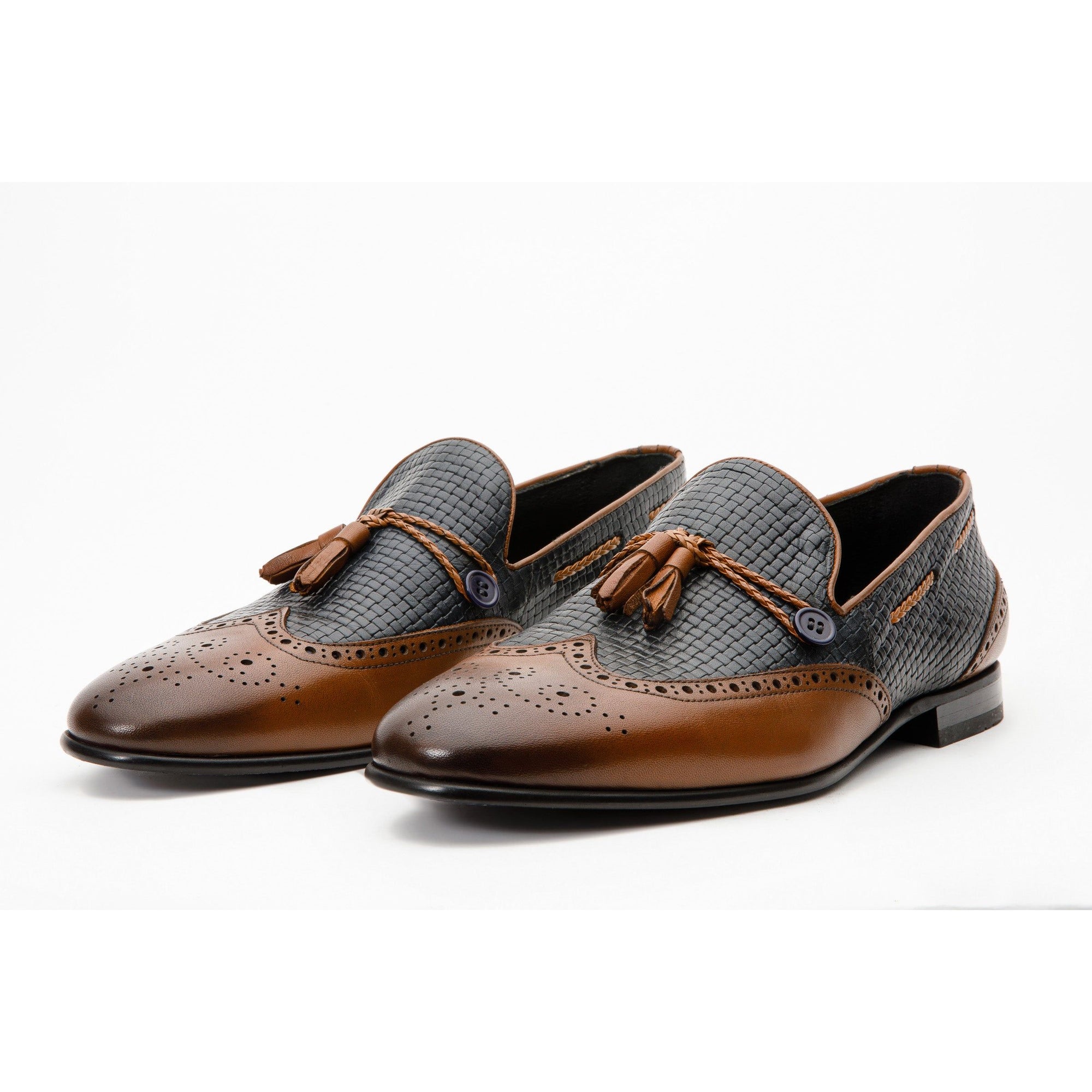 Vinci The Istanbul Tan & Navy Blue Leather Tassel Loafer Men Shoes