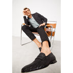 The Grand Woven Leather Black  Men Shoe Penny Loafer
