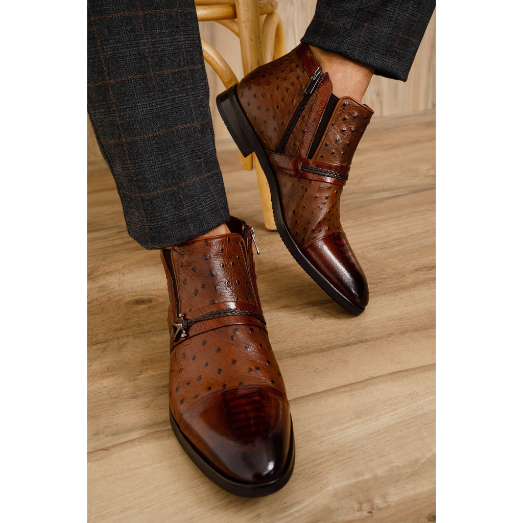 Vinci The Dallas Tan Leather Bit Ankle Zip-Up Dress Men Boot