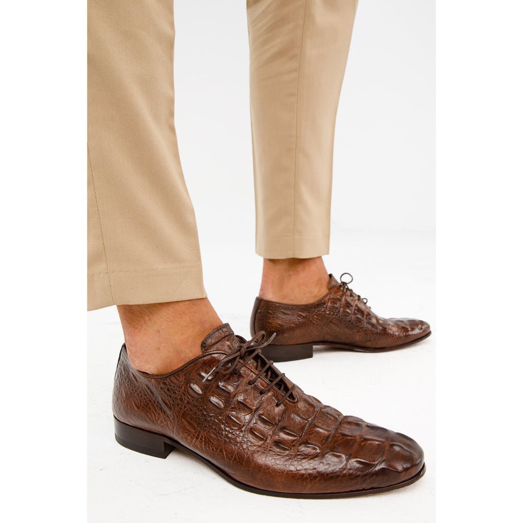 The Randor Brown Crocodile Leather Oxford Men Shoe