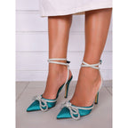The Floransa Green Leather Pointy Toe Ankle Strap Sandal