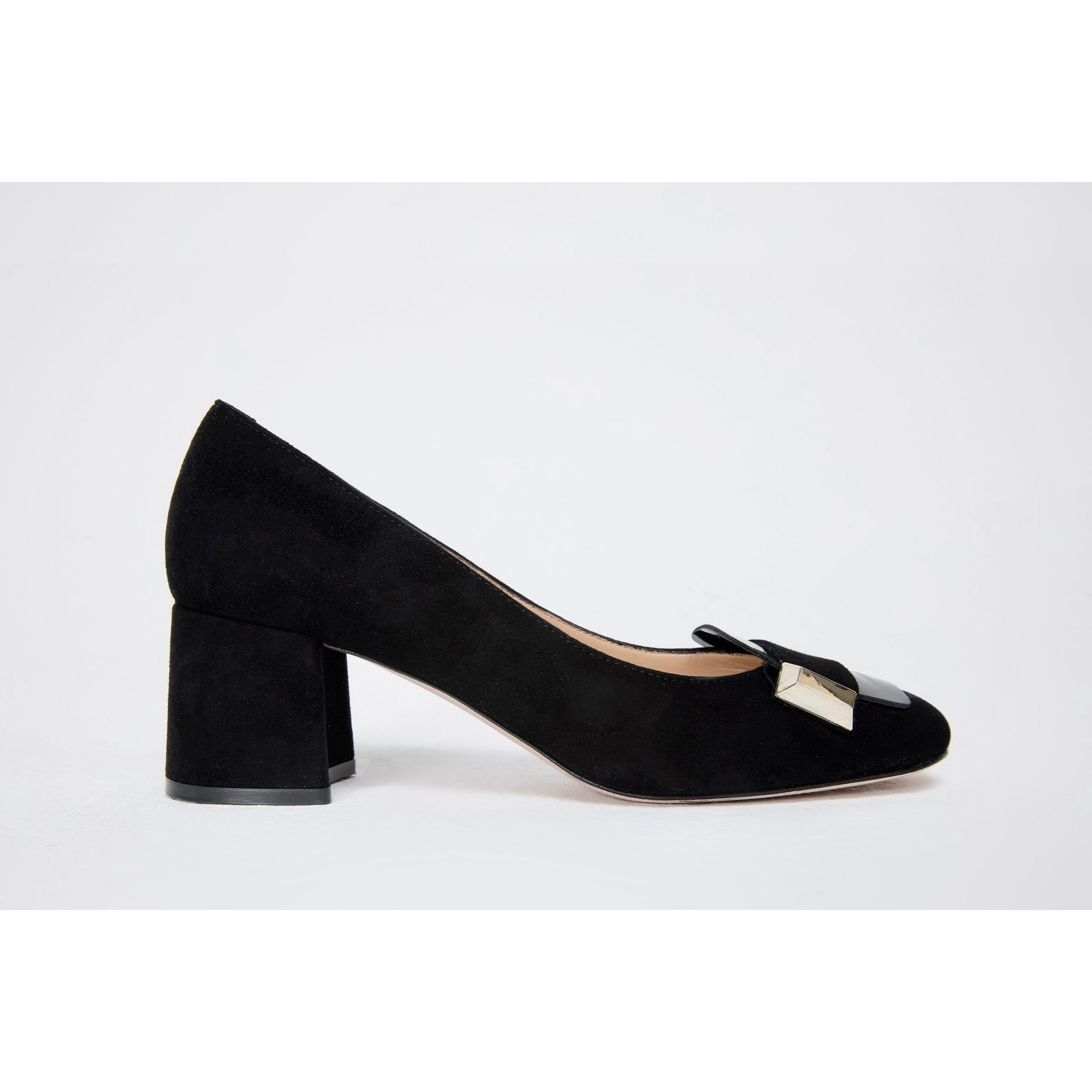 The Olney Black Suede Leather Block Heel Pump Women Shoe