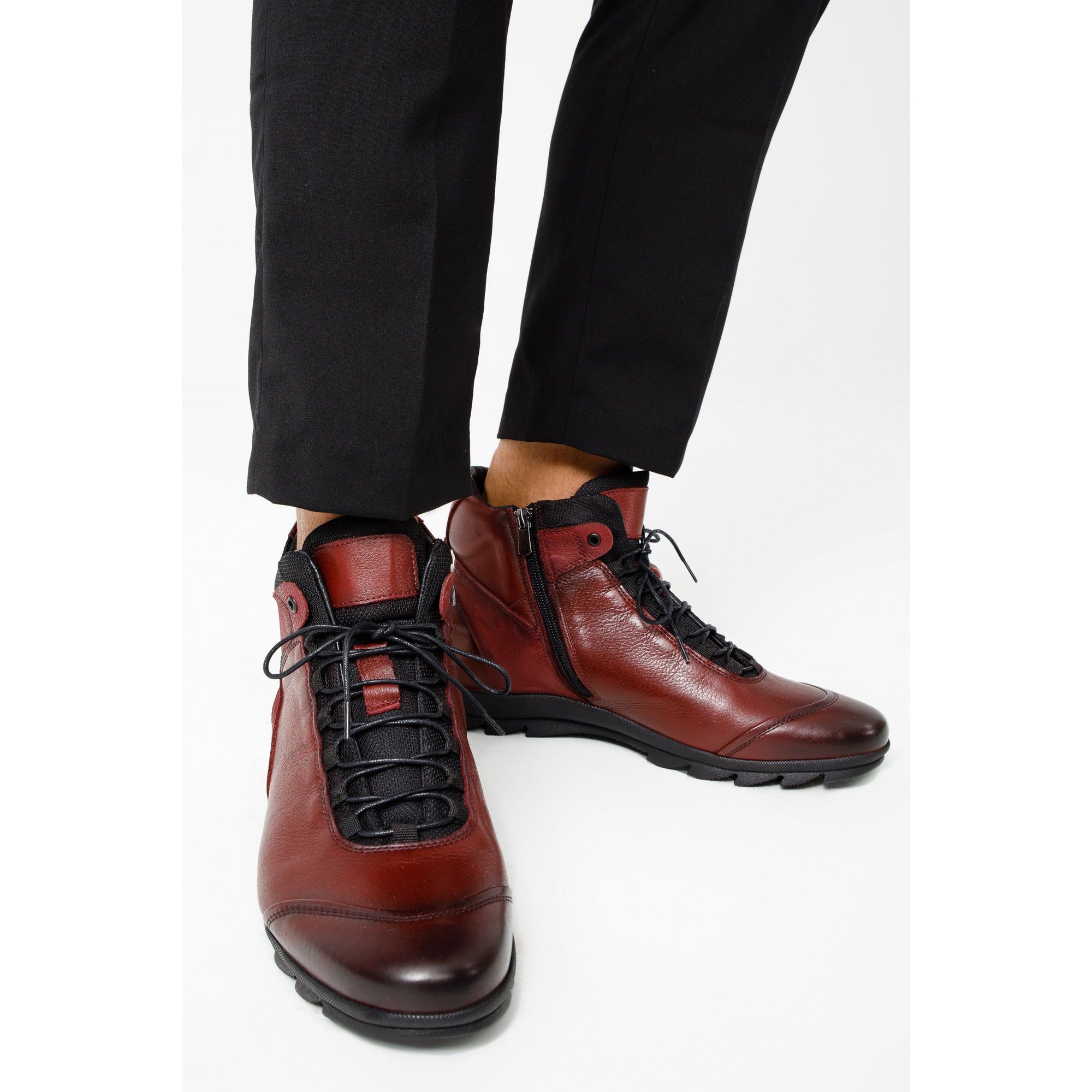 The Houston Leather Burgundy Lace-Up Casual Men Boot with a Zipper