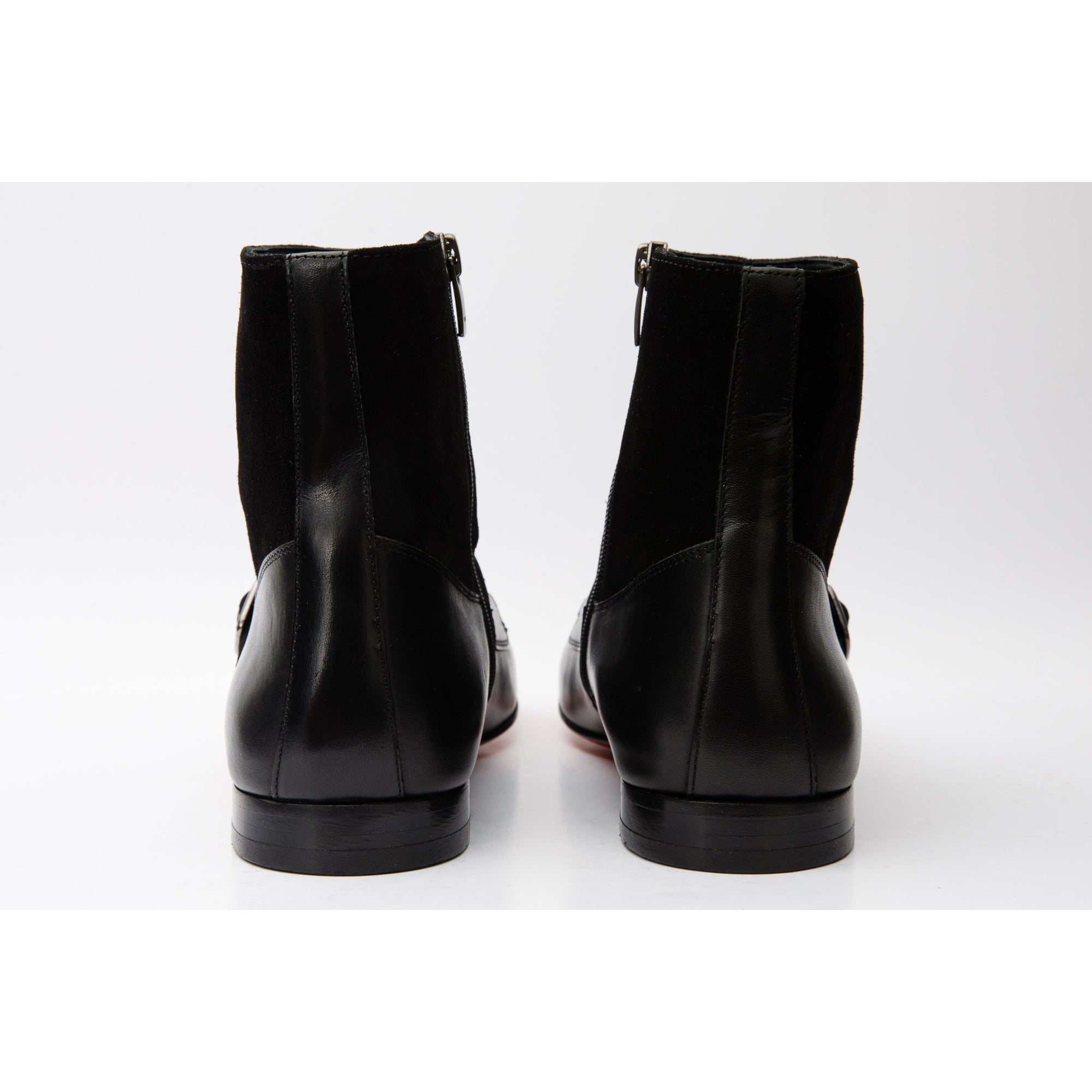 Preston Black Leather & Suede Double Monk Strap Ankle Men Boot