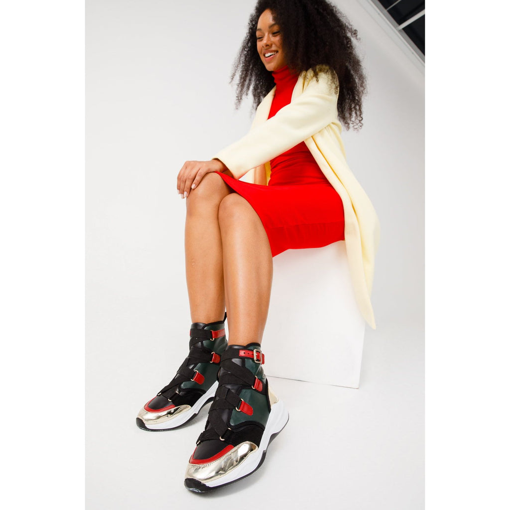 The Ottoman Green & Gold Leather Ankle Women Boot Final Sale!