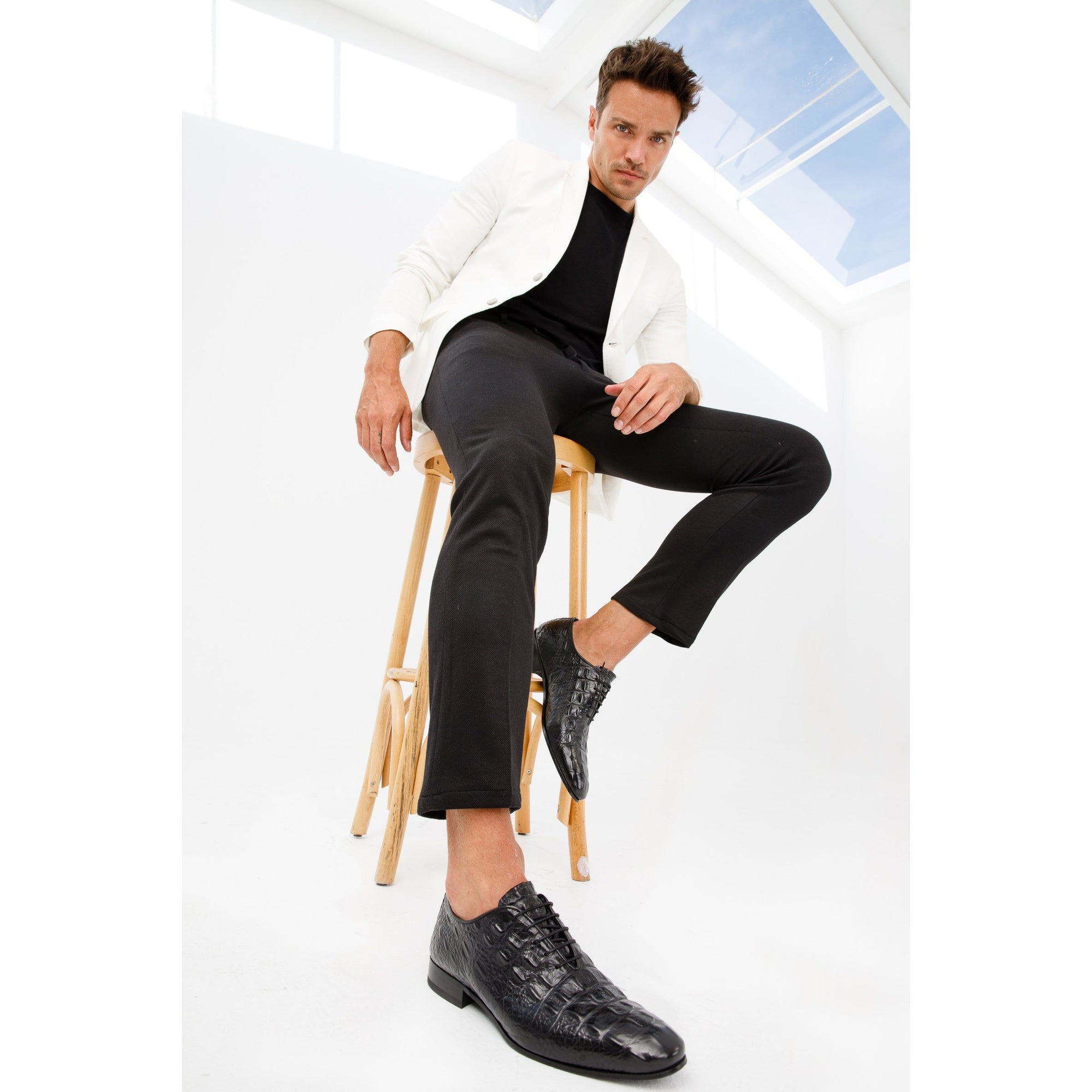 The Randor Black Crocodile Leather Oxford Men Shoe