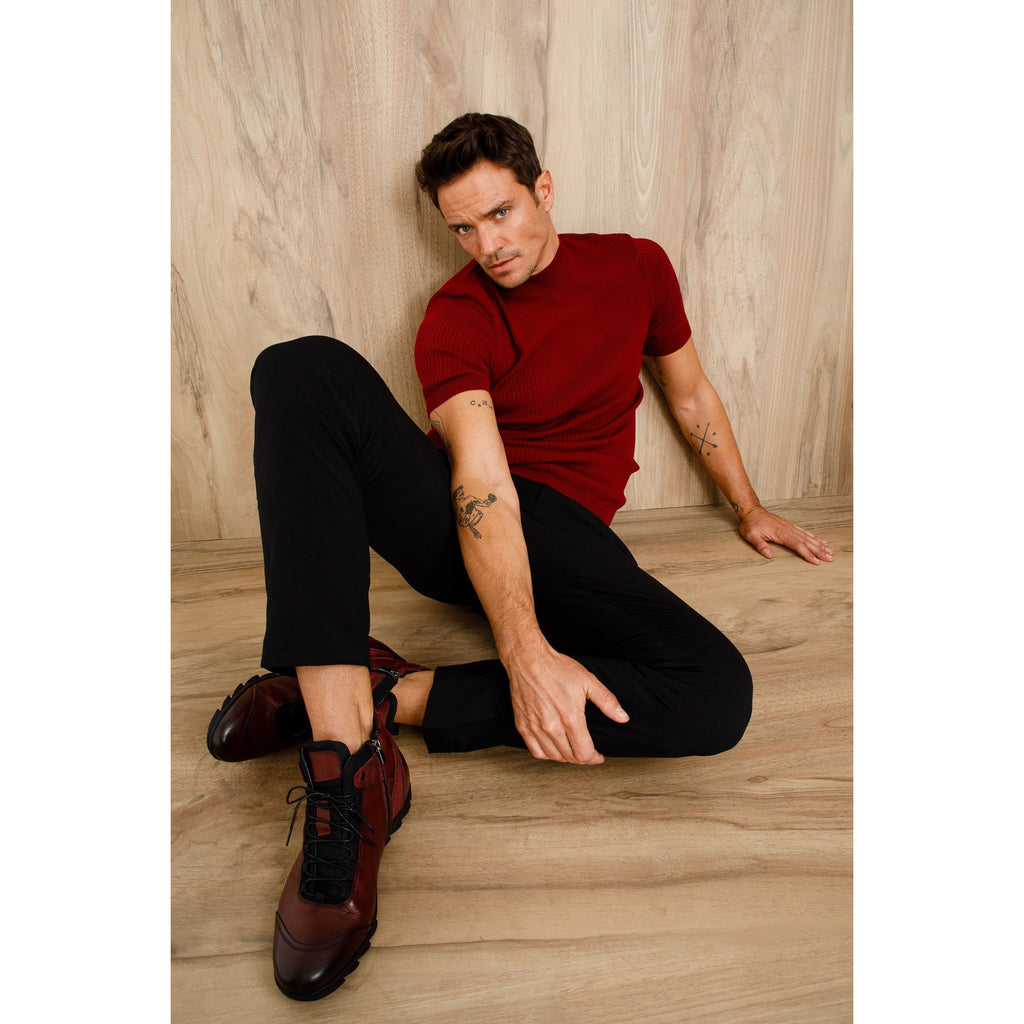 The Houston Leather Burgundy Lace-Up Casual Men Boot with a Zipper