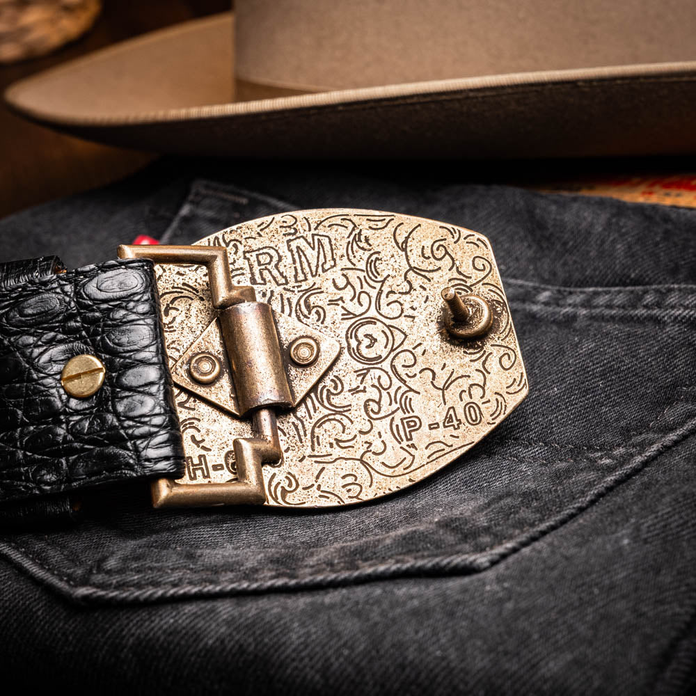 Iowa Genuine Caiman Skin Western Belt Black