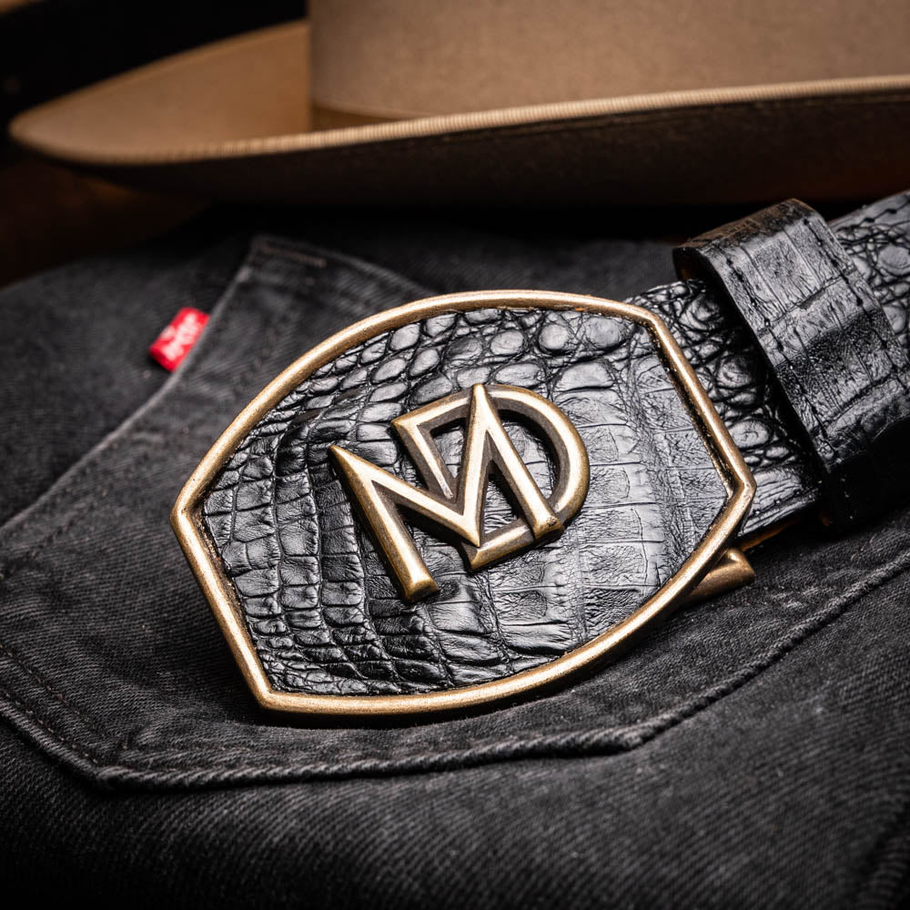 Iowa Genuine Caiman Skin Western Belt Black