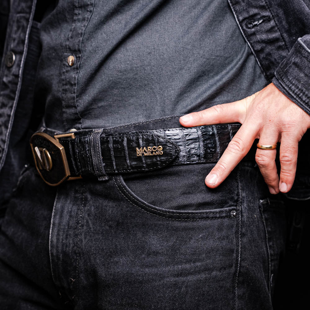 Iowa Genuine Caiman Skin Western Belt Black