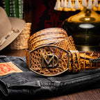 Iowa Genuine Caiman Skin Western Belt Mustard Brown