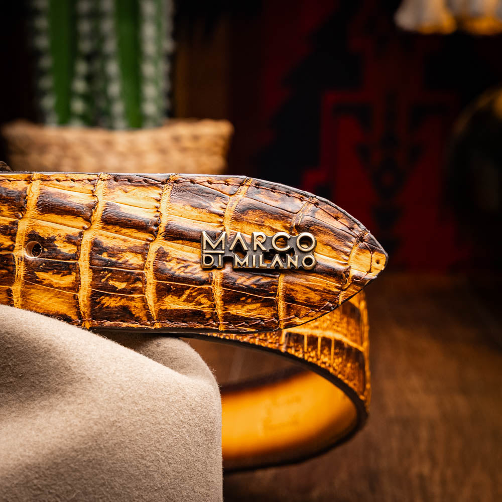 Iowa Genuine Caiman Skin Western Belt Mustard Brown