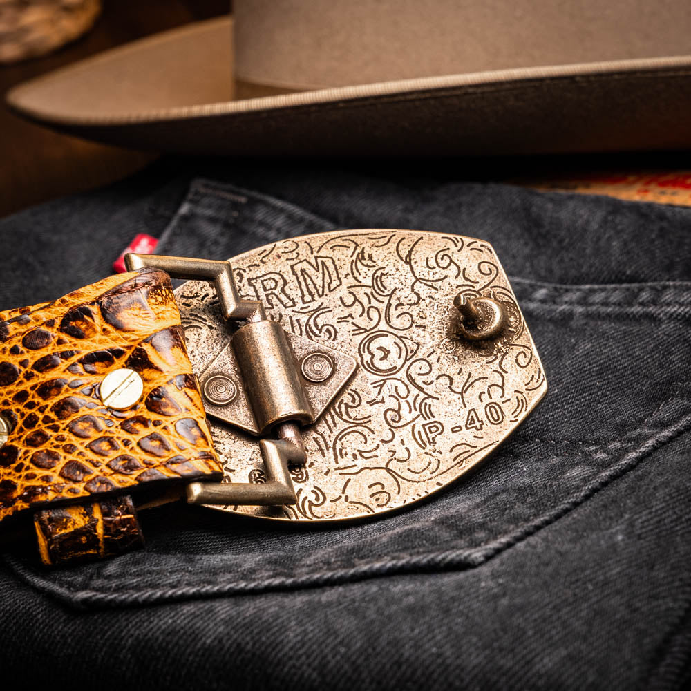 Iowa Genuine Caiman Skin Western Belt Mustard Brown