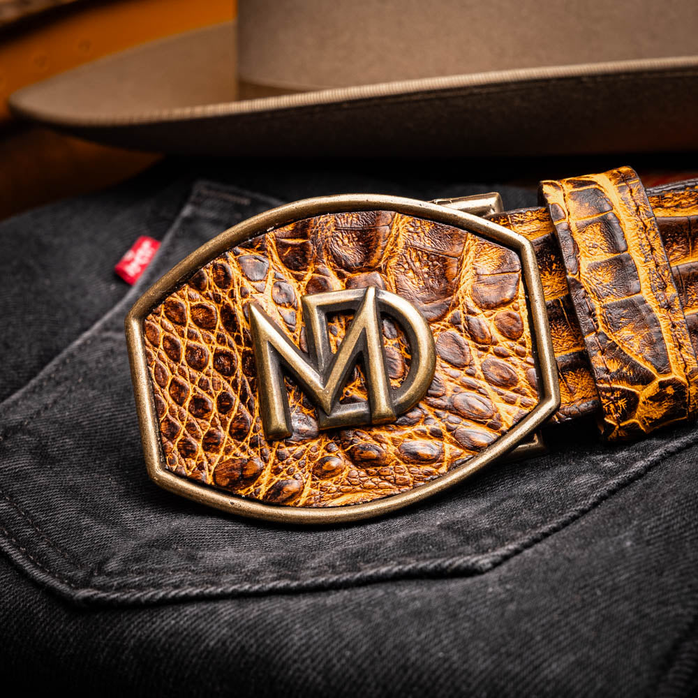 Iowa Genuine Caiman Skin Western Belt Mustard Brown