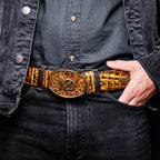 Iowa Genuine Caiman Skin Western Belt Mustard Brown
