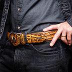 Iowa Genuine Caiman Skin Western Belt Mustard Brown