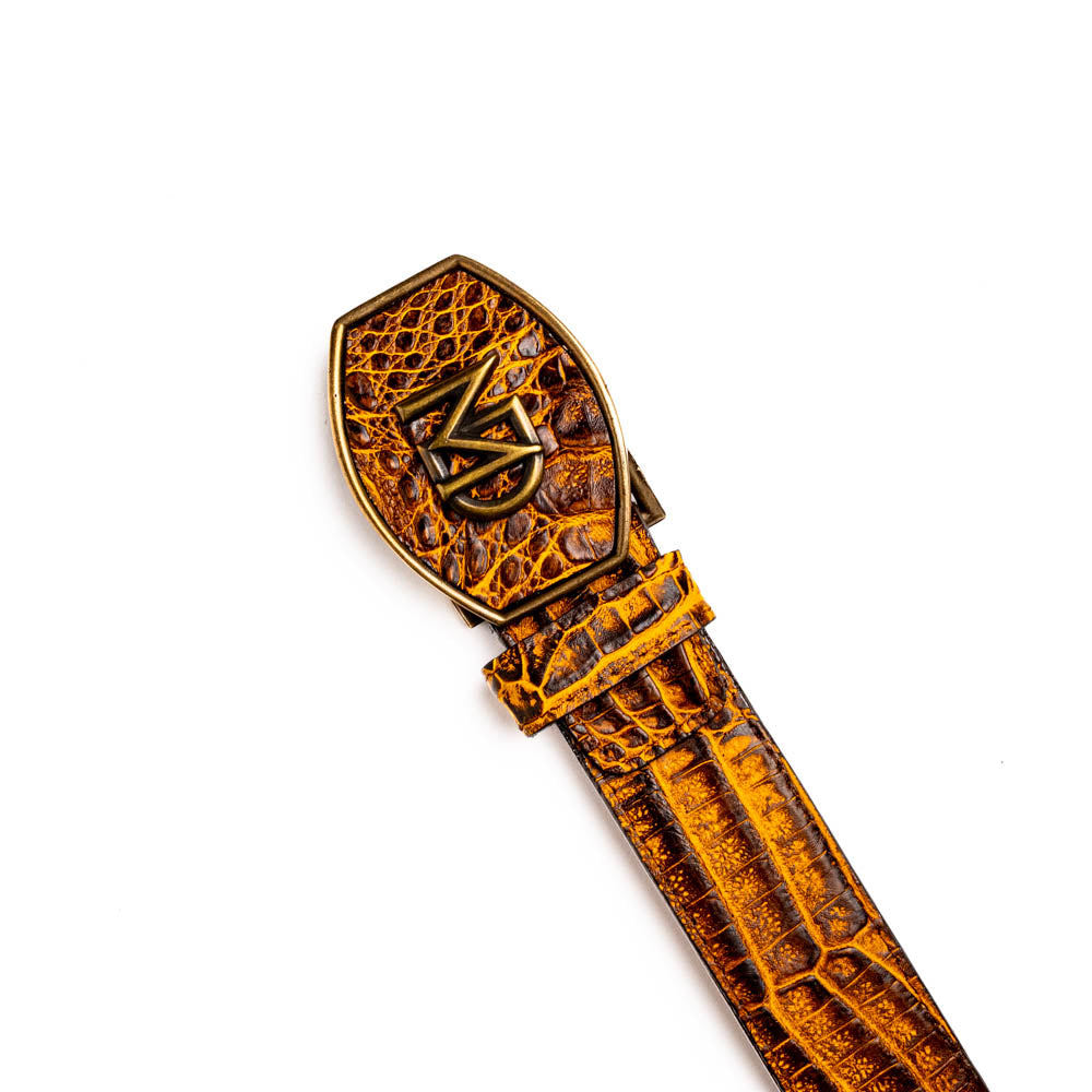 Iowa Genuine Caiman Skin Western Belt Mustard Brown