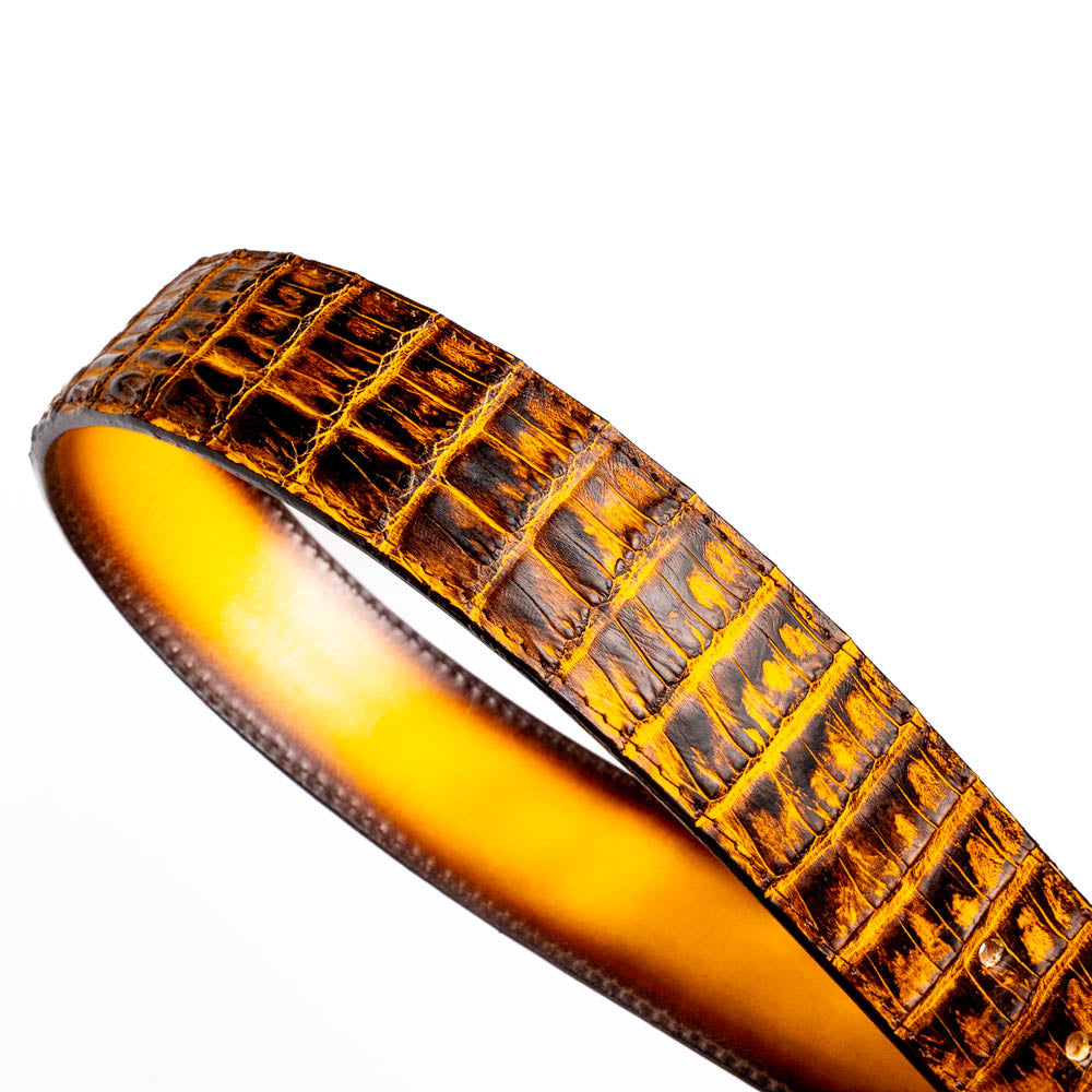 Iowa Genuine Caiman Skin Western Belt Mustard Brown