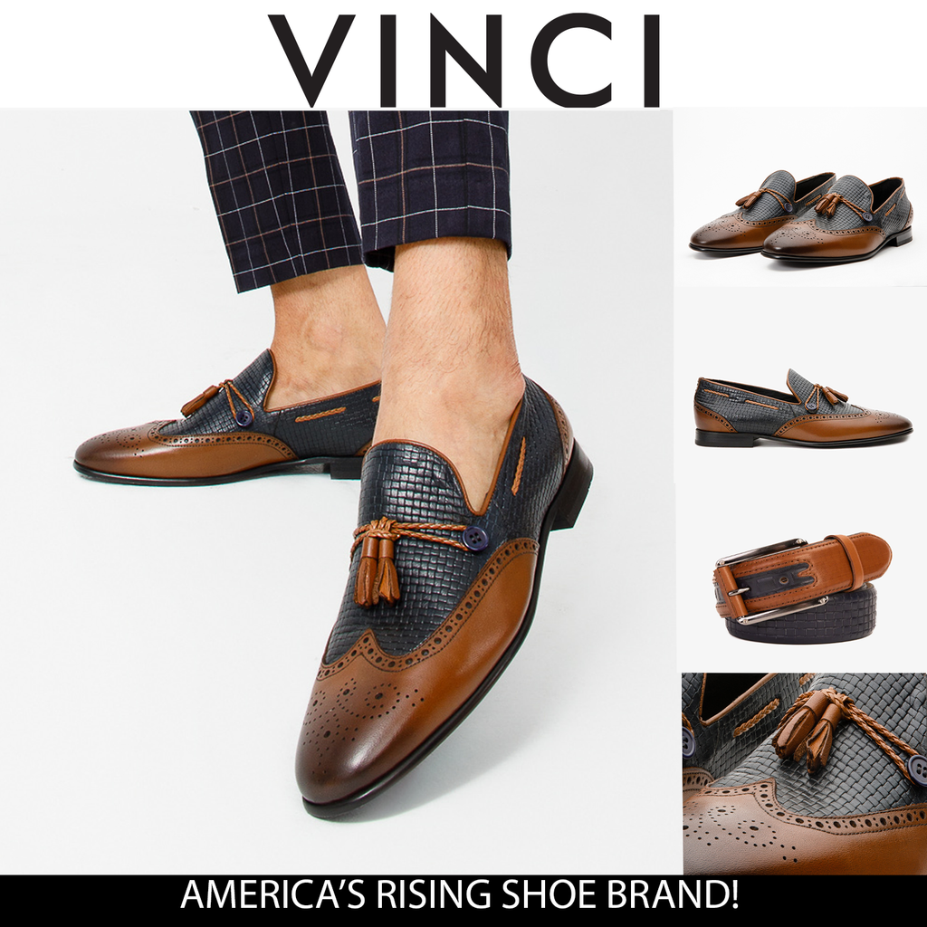 Vinci The Istanbul Tan & Navy Blue Leather Tassel Loafer Men Shoes