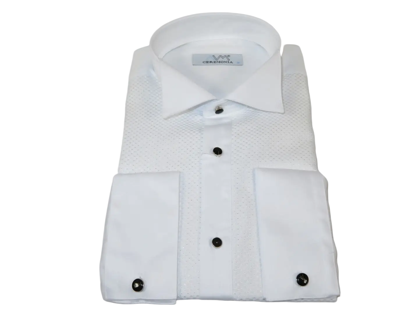 Men CEREMONIA Formal Cotton Shirt Wingtip Slim Fit Turkey #JB 13 White Pin Dot