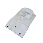 Men CEREMONIA Formal Cotton Shirt Wingtip Slim Fit Turkey #JB 13 White Pin Dot