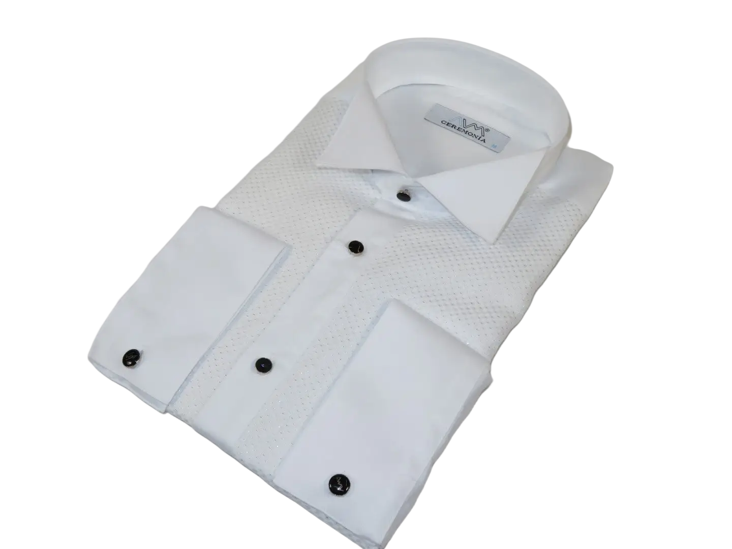 Men CEREMONIA Formal Cotton Shirt Wingtip Slim Fit Turkey #JB 13 White Pin Dot