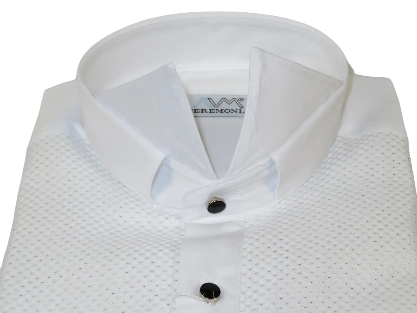 Men CEREMONIA Formal Cotton Shirt Wingtip Slim Fit Turkey #JB 13 White Pin Dot