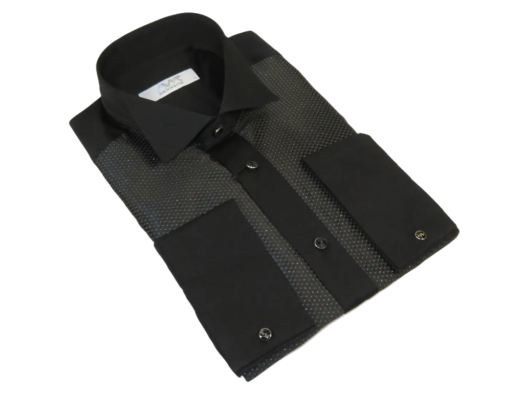 Men CEREMONIA Formal Cotton Shirt Wingtip Slim Fit Turkey #JB 15 Black Pin Dot