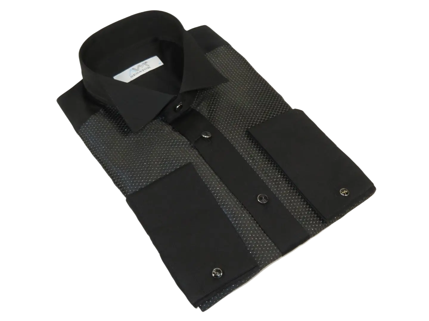 Men CEREMONIA Formal Cotton Shirt Wingtip Slim Fit Turkey #JB 15 Black Pin Dot