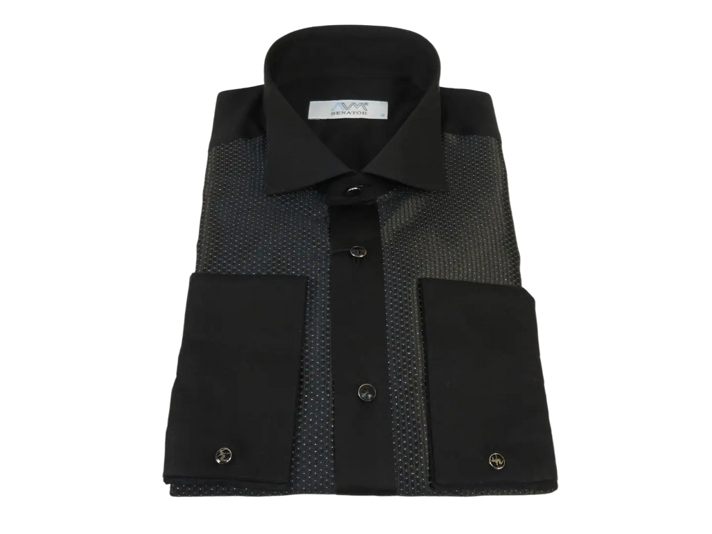 Men CEREMONIA Formal Cotton Shirt Wingtip Slim Fit Turkey #JB 15 Black Pin Dot