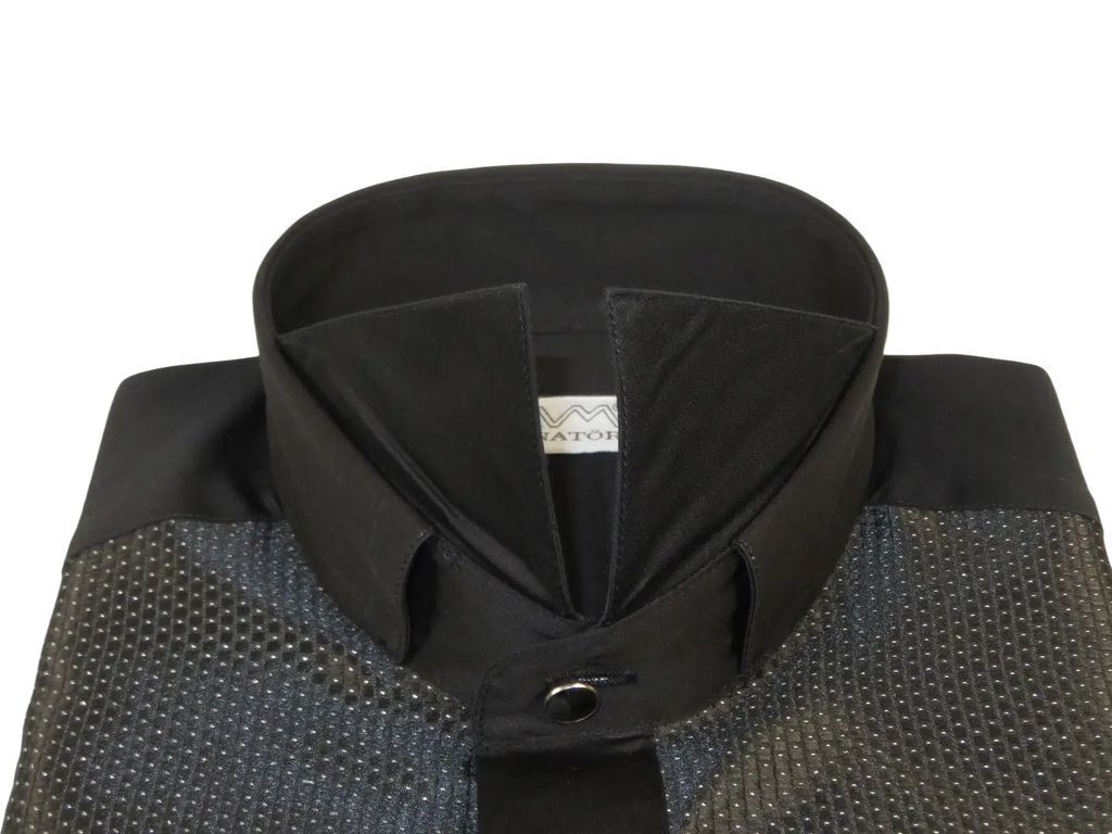 Men CEREMONIA Formal Cotton Shirt Wingtip Slim Fit Turkey #JB 15 Black Pin Dot