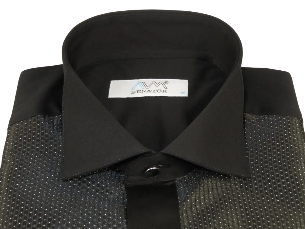 Men CEREMONIA Formal Cotton Shirt Wingtip Slim Fit Turkey #JB 15 Black Pin Dot