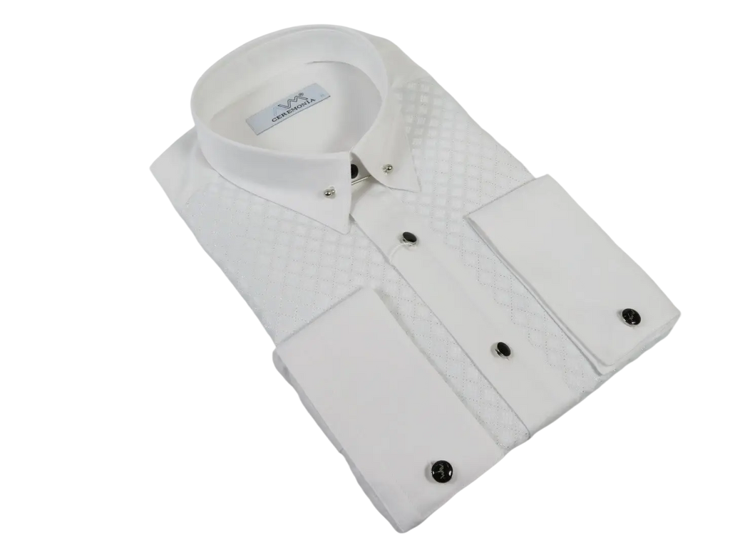 Men CEREMONIA Formal Tux Cotton Shirt Slim Fit Turkey #JD 13 White Collar Bar