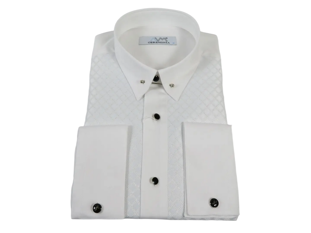 Men CEREMONIA Formal Tux Cotton Shirt Slim Fit Turkey #JD 13 White Collar Bar