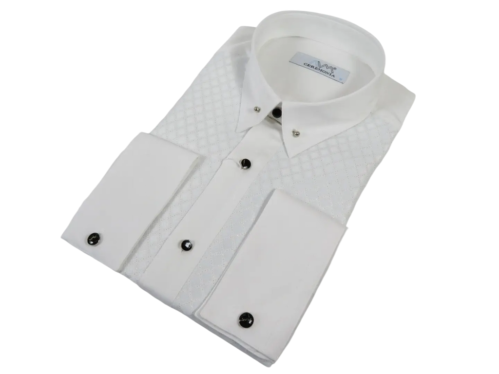 Men CEREMONIA Formal Tux Cotton Shirt Slim Fit Turkey #JD 13 White Collar Bar