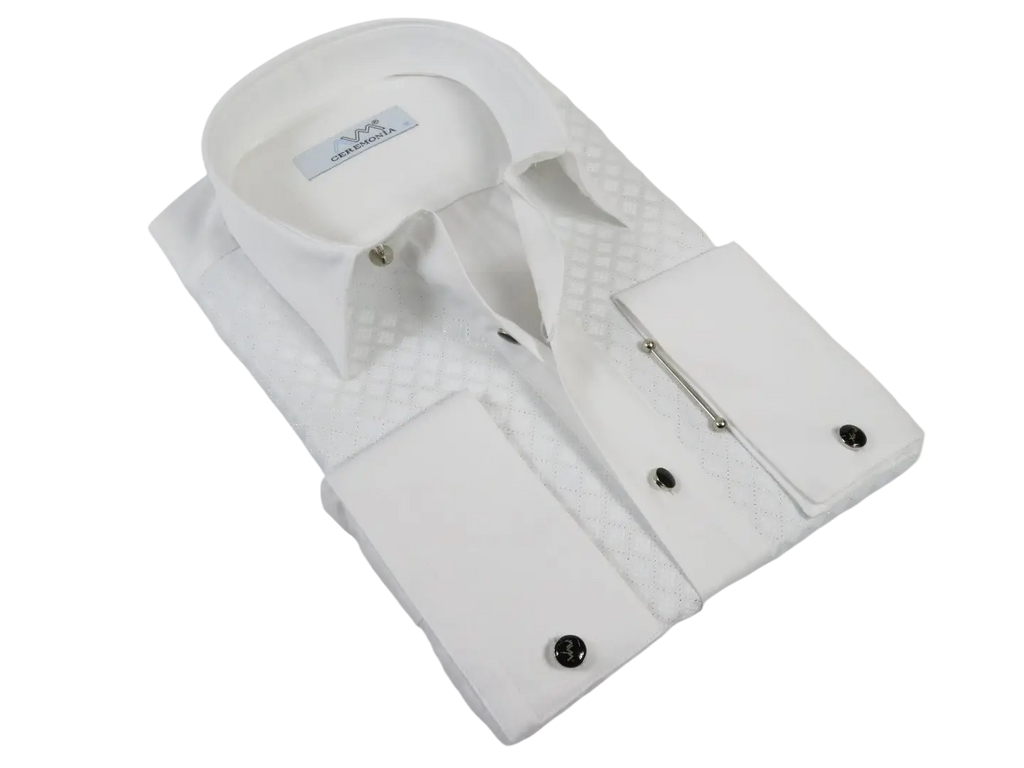 Men CEREMONIA Formal Tux Cotton Shirt Slim Fit Turkey #JD 13 White Collar Bar