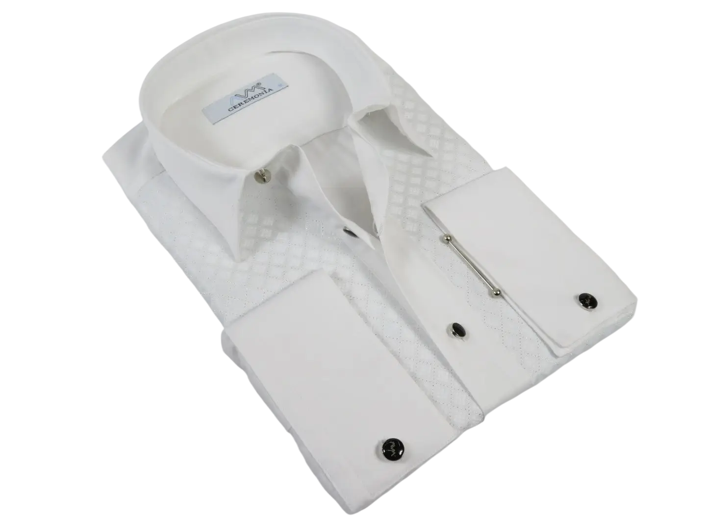 Men CEREMONIA Formal Tux Cotton Shirt Slim Fit Turkey #JD 13 White Collar Bar