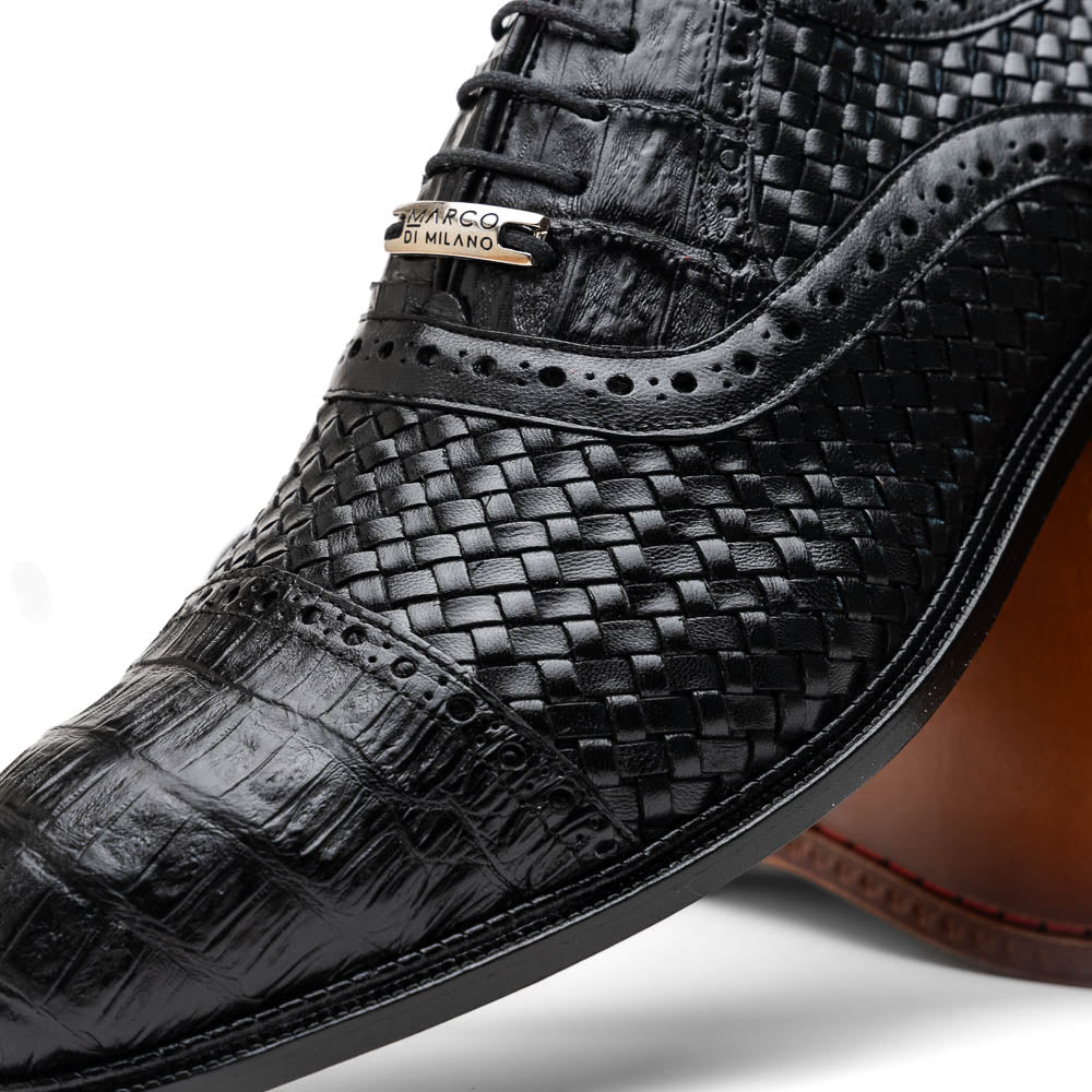 John Classic Dress Oxford Woven Calfskin Crocodile Shoes Black