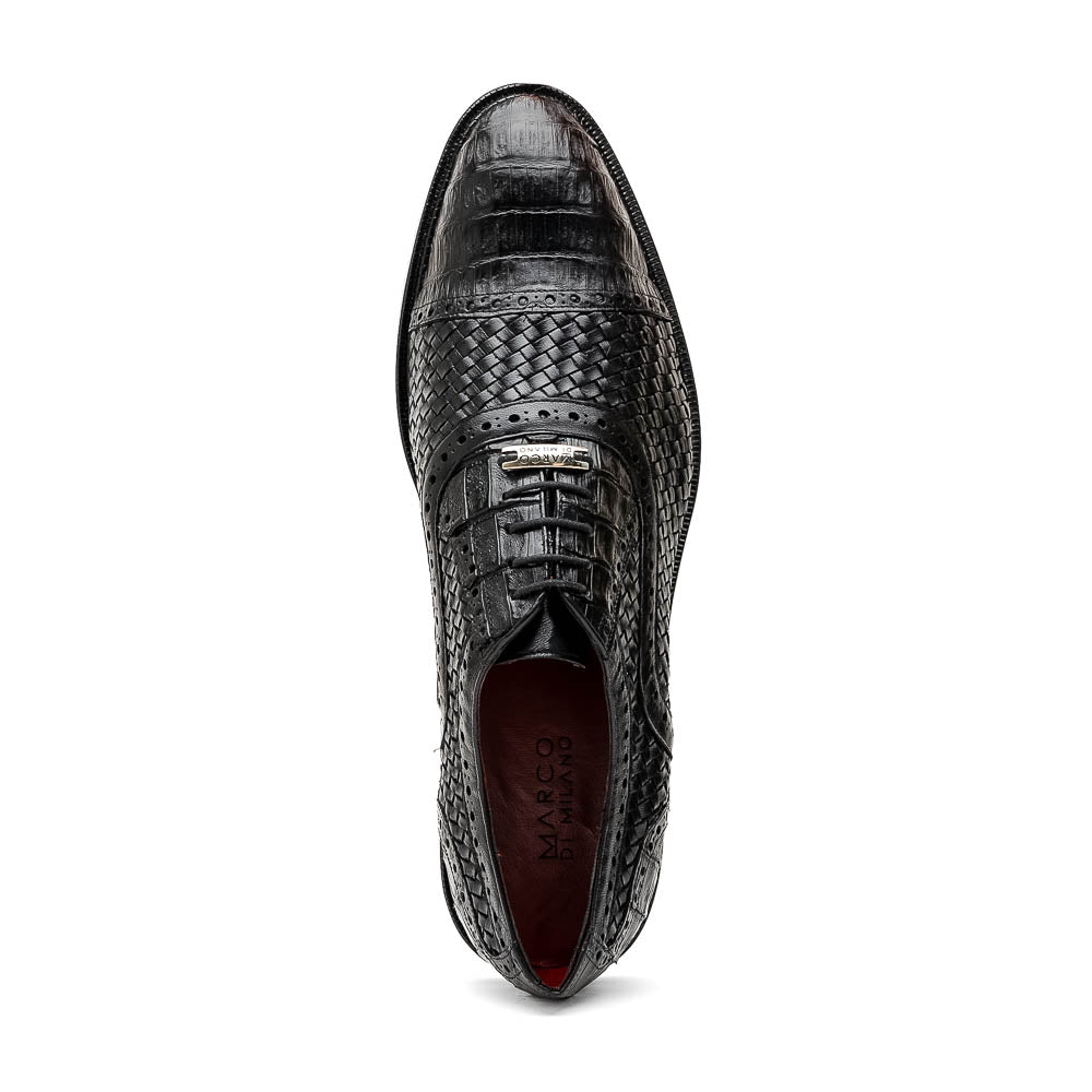 John Classic Dress Oxford Woven Calfskin Crocodile Shoes Black