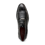 John Classic Dress Oxford Woven Calfskin Crocodile Shoes Black