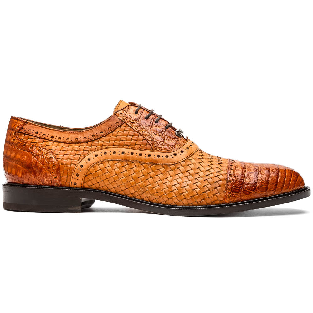 John Classic Dress Shoes Oxford Woven Calfskin Leather Brandy