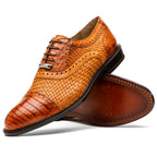 John Classic Dress Shoes Oxford Woven Calfskin Leather Brandy