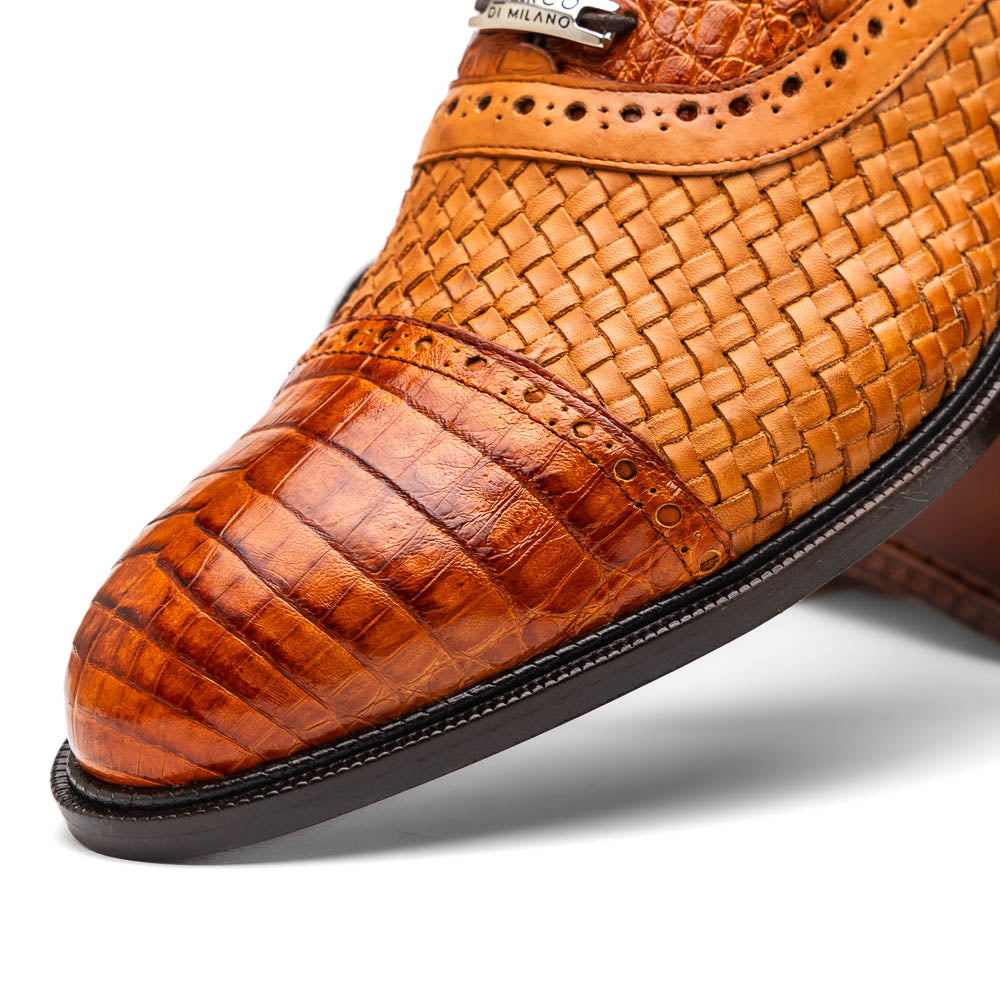 John Classic Dress Shoes Oxford Woven Calfskin Leather Brandy