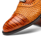 John Classic Dress Shoes Oxford Woven Calfskin Leather Brandy